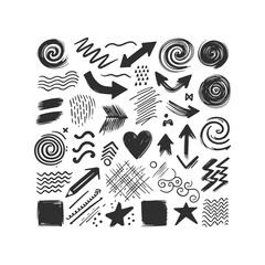 Arrow line hand drawn Grunge square, spiral, arrow element scribble line brush Set Vector Design Illustration