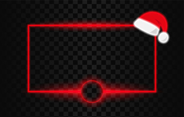 Christmas neon light red frame with Santa Claus hat and space for logo