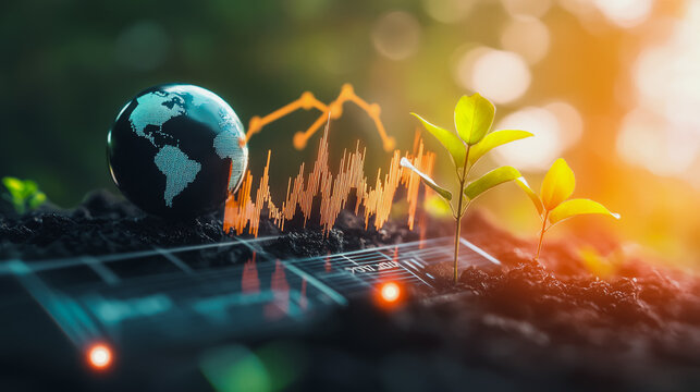 Abstract business Financial charts show a significant increase in profits in the stock market.This is driven by higher interest rates and continued growth. In the innovation world network of financial