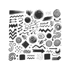 Obraz premium Arrow line hand drawn Grunge square, spiral, arrow element scribble line brush Set Vector Design Illustration