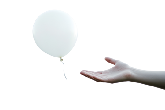 An artistic perspective of a hand parting from a white balloon, with the balloon floating freely towards an expansive sky. The image conveys a sense of liberation and the joy of letting go