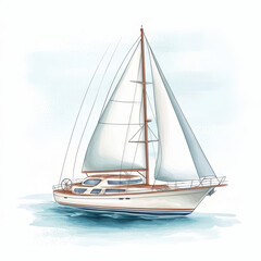 Fototapeta premium watercolor of sailing yacht on calm waters, showcasing its elegant design and sails