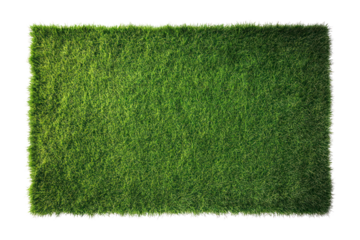 An aerial view of a perfectly manicured green lawn, with a subtle pattern created by mowing, showcasing the rich color and healthy appearance of the grass.