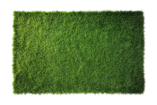 An aerial view of a perfectly manicured green lawn, with a subtle pattern created by mowing, showcasing the rich color and healthy appearance of the grass.