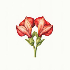 Obraz premium Beautiful watercolor of red snapdragon flowers with green leaves