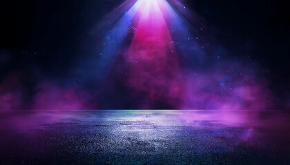 Naklejka premium Neon Spotlight on Smoky Asphalt - Futuristic Studio Background