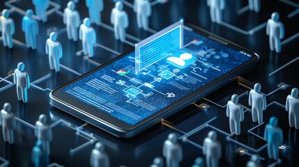 Obraz premium Influencer marketing powered AI depicted in an abstract composition where artificial intelligence identifies the most effective influencers predicts campaign outcomes and manages collaborations