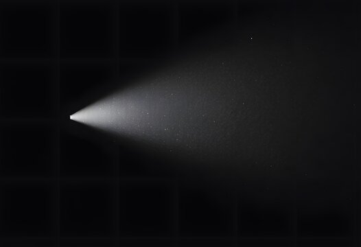 Dark Background Spotlight Beam Light Dust Particles Glowing and the particles are scattered throughout the beam."