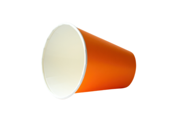 A unique image featuring a paper cup as a megaphone on a bright orange surface, embodying the idea of spreading the word through referrals. The design emphasizes outreach and community engagement