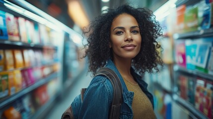 Confident Woman Shopping in Supermarket Aisle