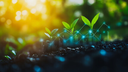 Abstract business Financial charts show a significant increase in profits in the stock market.This is driven by higher interest rates and continued growth. In the innovation world network of financial