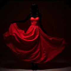 Naklejka premium Tango dancer in flowing dress frozen mid-spin, fabric swirling around