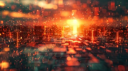 Fototapeta premium Futuristic metropolitan skyline with towering skyscrapers glowing neon lights and vibrant reflections on a night cityscape