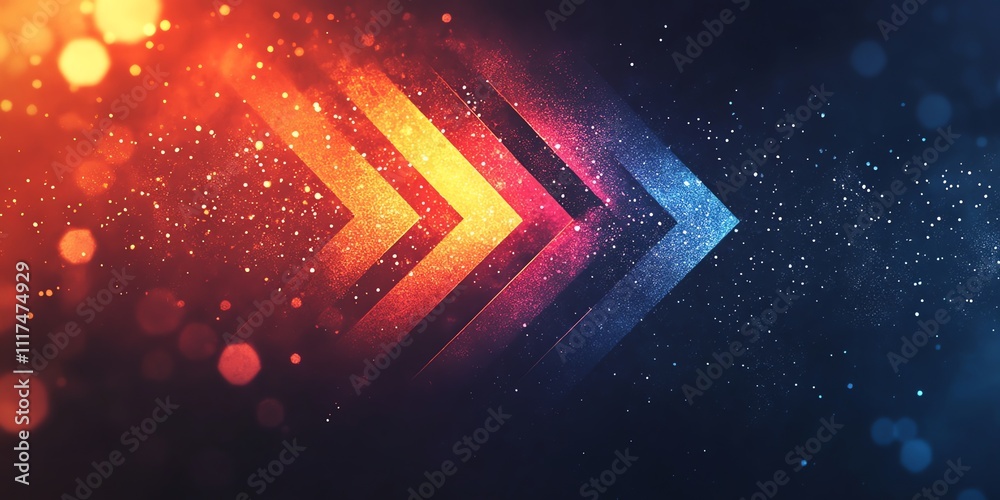 Poster abstract graphic with arrows and bokeh effects, conveying motion and direction.