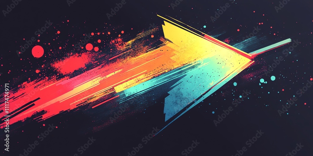 Poster A vibrant arrow graphic with splashes of color, symbolizing speed and direction.