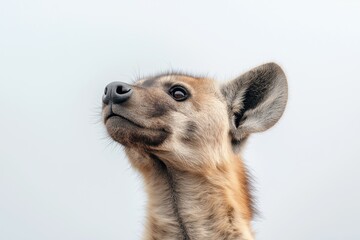 Obraz premium Studio photo of a hyena isolated against a white background. Wildlife and conservation concept, space for copy.