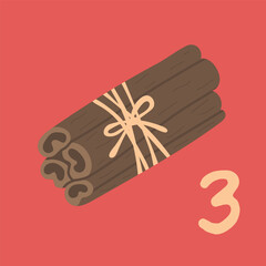 Advent-Christmas calendar on December 3, Christmas cinnamon. a greeting card for printing.
Vector illustration