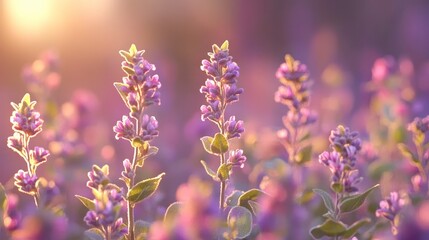 Obraz premium Golden Hour Purple Flowers Meadow Bloom Nature Photography