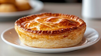 Flaky Australian Meat Pie Perfectly Baked on a White Plate Ready to Enjoy
