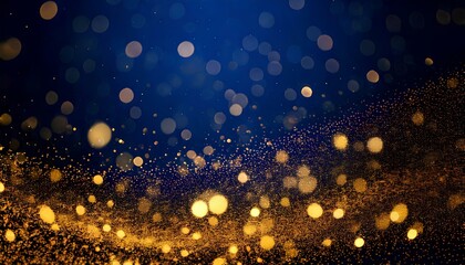 Abstract Background with Dark Blue and Gold Particles and Golden Light Bokeh