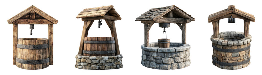 Fototapeta premium Rustic Wells Isolated on Transparent Background