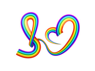 Obraz premium 3d Flag Of Rainbow Heart Shaped Wavy Awareness Ribbon flag On White Background 3d Illustration 