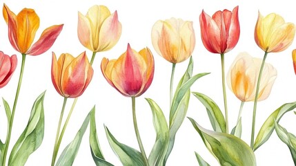 Obraz premium Watercolor Tulips: A Vibrant Spring Floral Display
