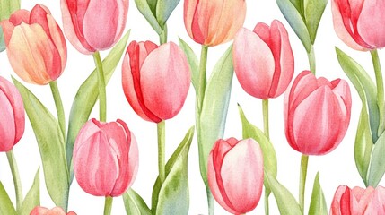 Obraz premium Delicate Watercolor Tulips Pattern