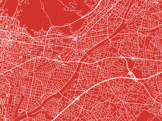 Christmas Map of Fuefuki, Japan in Snowy White on Festive Red Background.