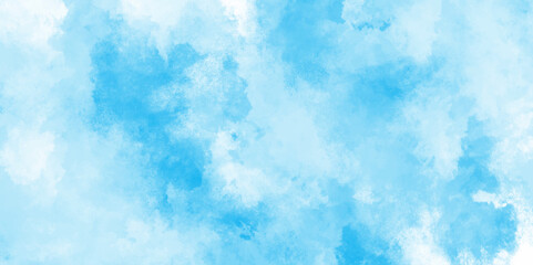 Abstract blue color clouds background, Vibrant clear blue sky with puffy and blurry natural clear clouds, watercolor background concept abstract cloudy sky, cloudy and grunge blue watercolor.