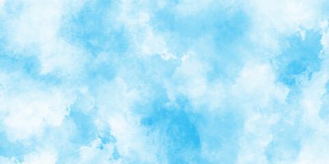 Abstract blue color clouds background, Vibrant clear blue sky with puffy and blurry natural clear clouds, watercolor background concept abstract cloudy sky, cloudy and grunge blue watercolor.