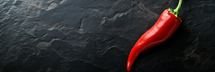 A solitary red chili pepper resting on a smooth black surface, showcasing its vibrant color and natural form. Generative AI