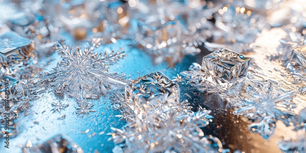 Poster sheet of ice with snowflakes on it