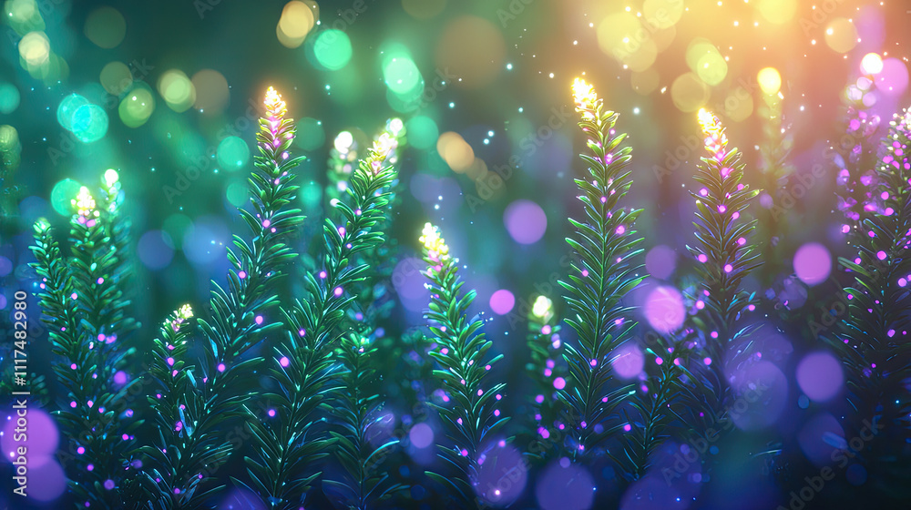 Aufkleber Vibrant colorful foliage with soft bokeh lights creating a dreamy atmosphere.