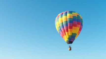 Naklejka premium Colorful Hot Air Balloon Soaring in a Clear Blue Sky