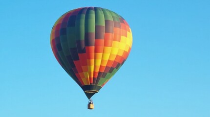 Fototapeta premium Colorful Hot Air Balloon Soaring in a Blue Sky
