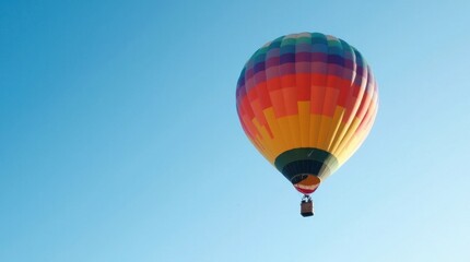 Obraz premium Colorful Hot Air Balloon Floating in a Clear Blue Sky