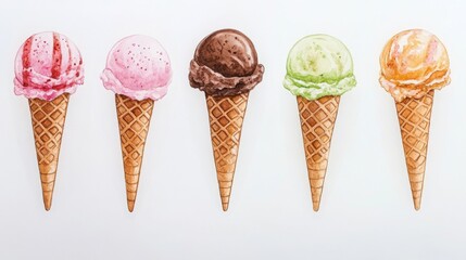 A Delectable Array of Ice Cream Cones in Vibrant Hues