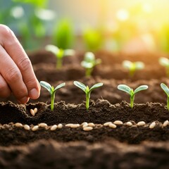 plant, agriculture, growth, soil, nature, garden, seedling, spring, leaf, vegetable, gardening, sprout, growing, seed, dirt, planting, grow, small, new, organic, food, ground, life, tomato, young