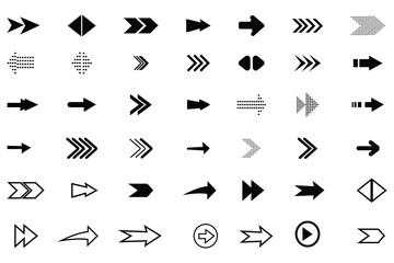 Arrow icon set. Set of Arrows vector, silhouette. Arrow, Cursor vector collection. Modern and simple creative arrows, direction sign. Collection different arrow signs, silhouette. Vector illustration.
