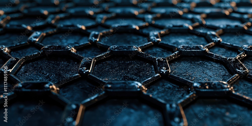 Poster Close up of a black metal surface with a pattern of hexagons
