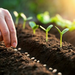 plant, agriculture, growth, soil, nature, garden, seedling, spring, leaf, vegetable, gardening, sprout, growing, seed, dirt, planting, grow, small, new, organic, food, ground, life, tomato, young