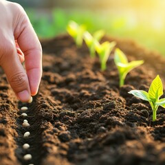 plant, agriculture, growth, soil, nature, garden, seedling, spring, leaf, vegetable, gardening, sprout, growing, seed, dirt, planting, grow, small, new, organic, food, ground, life, tomato, young