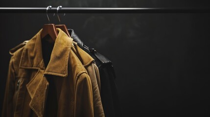 Leather Jacket Hanging on a Hanger