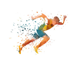Run, running man, sprinter, isolated low polygonal vector illustration. Male runner athlete, geometric drawing