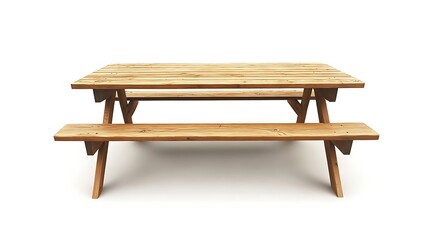 Wooden Picnic Table with Bench on White Background