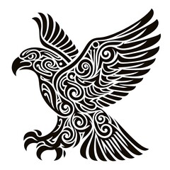 Fototapeta premium AI Generate of Eagle or Hawk Shape in Maori Art style isolated in white