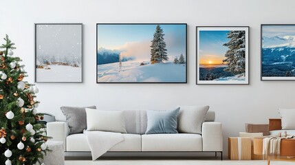 A premium setup of holiday gifts featuring custom photo designs on canvases and stylish frames