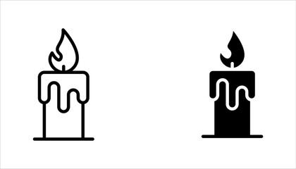 Candle icon set. Candles flaming flat icons on white background