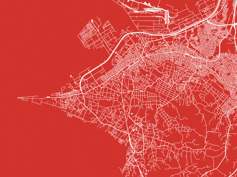 Christmas Map of Futtsu, Japan in Snowy White on Festive Red Background.